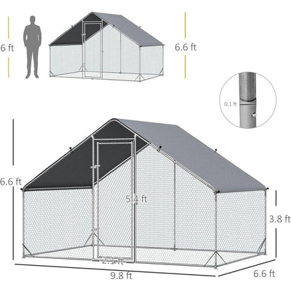 9.8 Ft x 6.6 Ft. Outdoor Yard Metal Walk-in Chicken Coop with Waterproof Cover