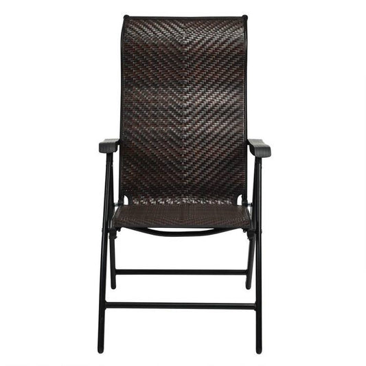 Outdoor Folding Steel Frame Rattan Patio Chair with Armrest in Brown