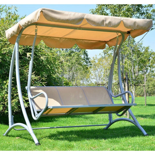 Sturdy 3-Person Outdoor Patio Porch Canopy Swing in Sand Color