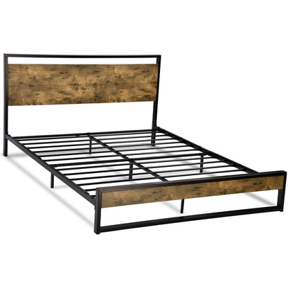 Queen Modern Farmhouse Platform Bed Frame with Wood Panel Headboard Footboard