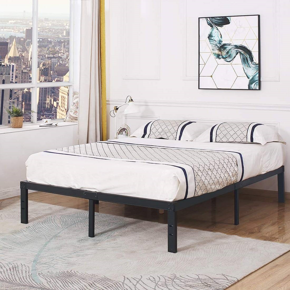 Queen Heavy Duty Metal Platform Bed Frame with Wood Slats 3,500 lbs Weight Limit