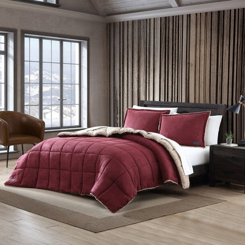 Twin Plush Sherpa Reversible Micro Suede Comforter Set in Marron