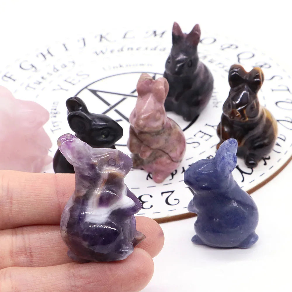 1.5" Elf Rabbit Natural Crystal Amethyst Quartz Agate Bunny Animal Craft Figurines Stone Carving Healing Reiki Home Decor Gift