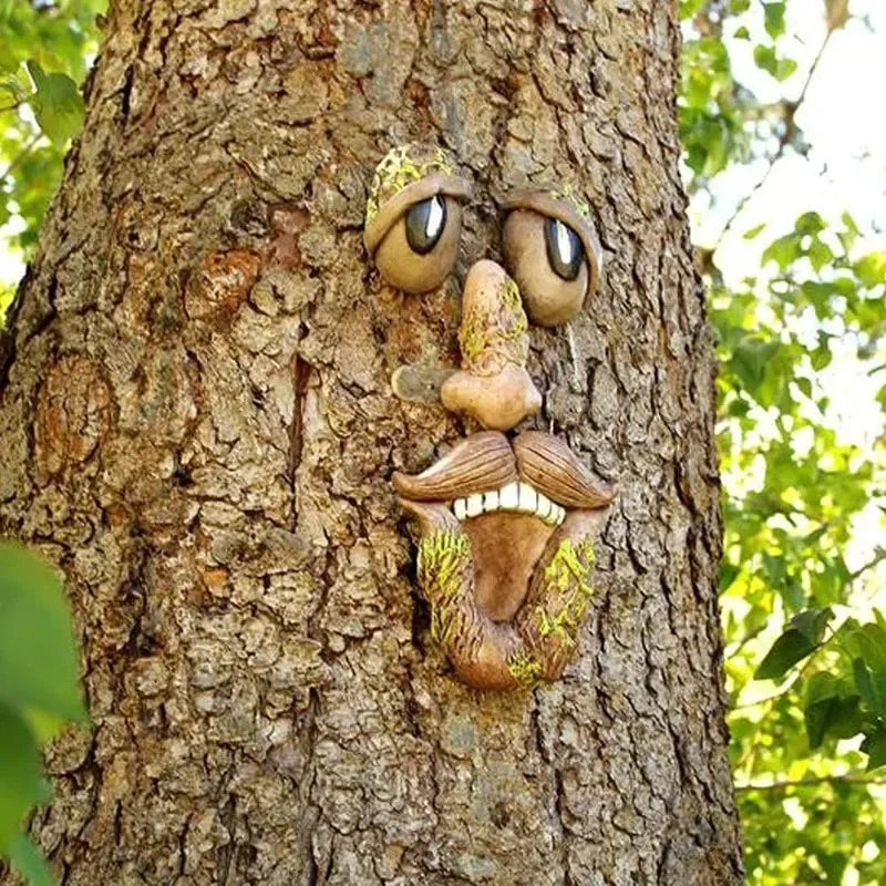 Outdoor Tree Face Statues Old Man Tree Hugger Bark Ghost Face Decoration Funny Yard Art Tree Decor Outdoor Garden Creative Props