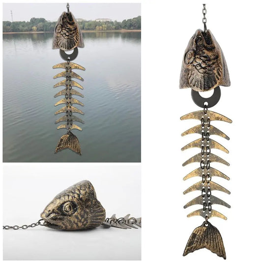 Fish Windchime Vintage Metal Wind Chimes With Fish Bone Design Outdoor Garden Hanging Decoration For Home, Yard, Porch 1pc E7w0