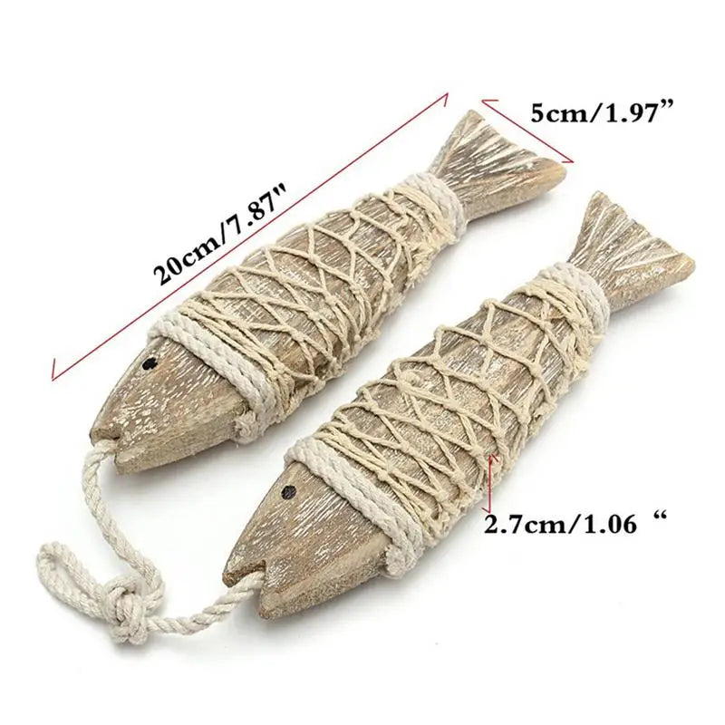 1 Pair Hand Carved Wooden Fish Hanging Ornaments Marine Coastal Wall Sculptures Fish Design Pendant DIY Home Nautical Decoration