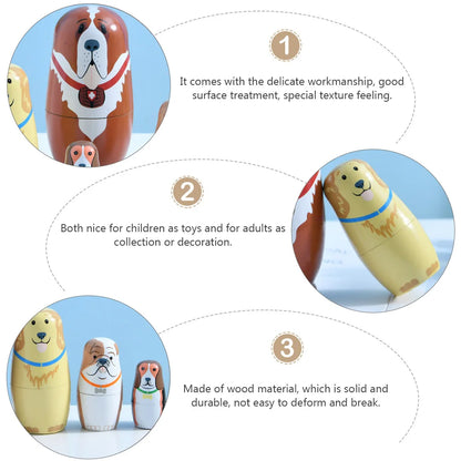 5 Pcs Matryoshka Wooden Toy Stack Nesting for Kids Birthday Gift Dolls Toys