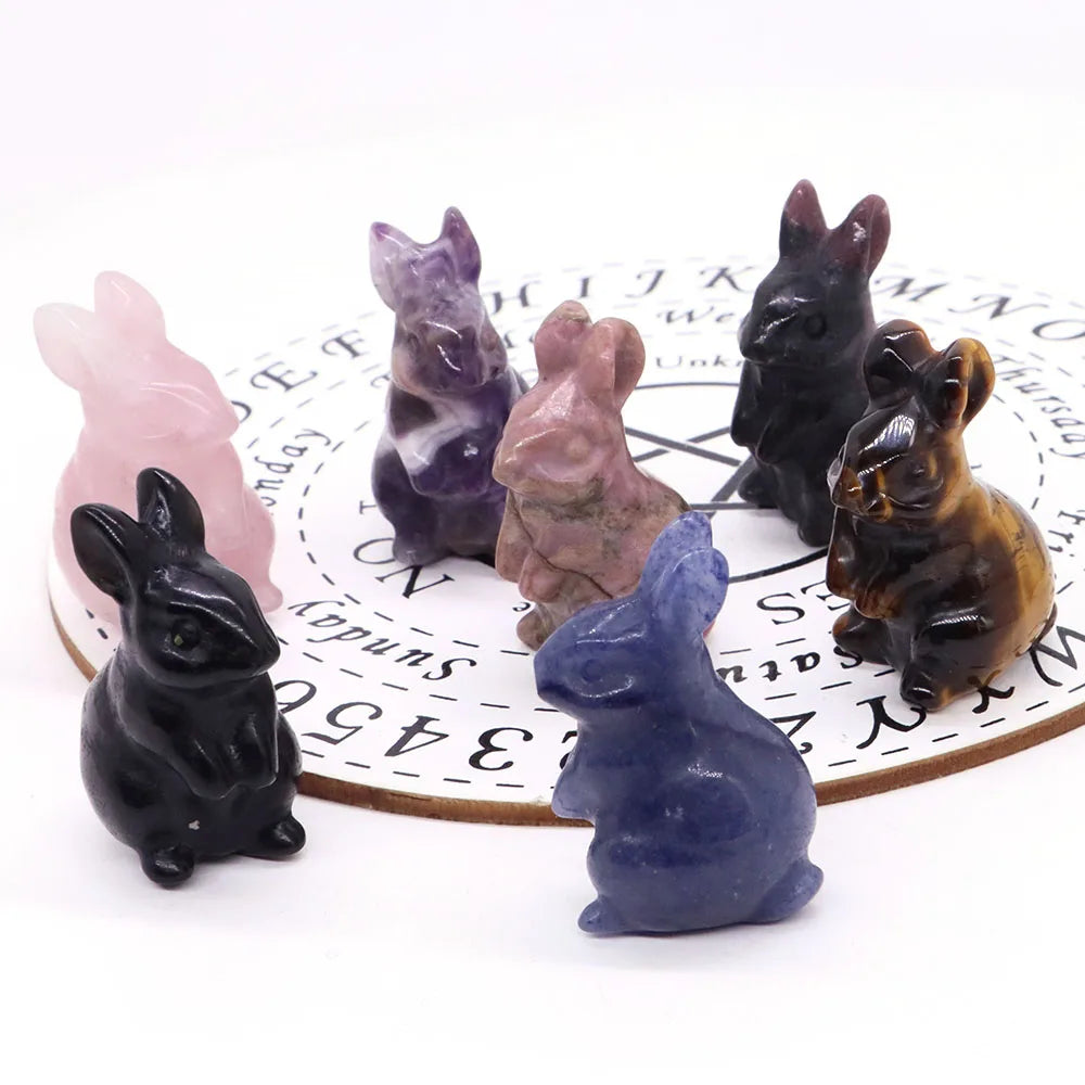 1.5" Elf Rabbit Natural Crystal Amethyst Quartz Agate Bunny Animal Craft Figurines Stone Carving Healing Reiki Home Decor Gift