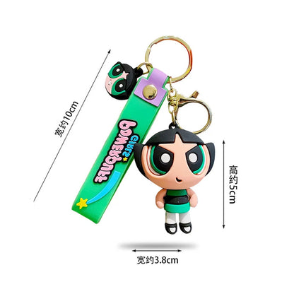 Cute Powerpuff Girls Figure Keychain Anime Cartoon Keyring Jewelry Pendent Car Key Accessories Ornament Toy Xmas Gift for Kids