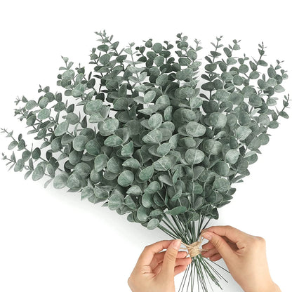 Yannew 12pcs Artificial Eucalyptus Stems Silver Dollar Greenery Fake Plants for Wedding Bouquet Floral Arrangement Home Decor