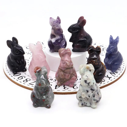 1.5" Elf Rabbit Natural Crystal Amethyst Quartz Agate Bunny Animal Craft Figurines Stone Carving Healing Reiki Home Decor Gift