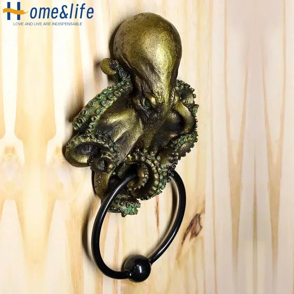 Octopus Skull Door Knocker Iron Unique Bizarre Gothic Home Decor Resin Crafts Door Handles Garden Outdoor Gate Decors Towel Rack