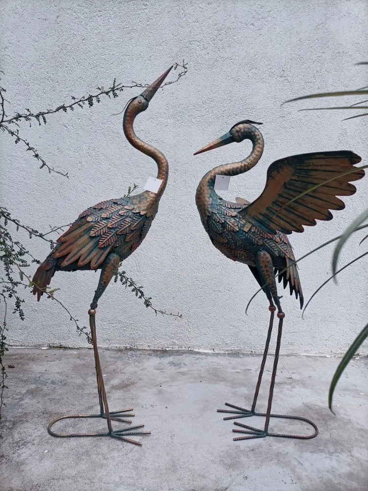 2pc/pack Garden Metal Crane Statues Ornaments Patio Lawn Pond Yard Bird Art Decor Outdoor Standing Iron Heron Sculpture 83/94cm