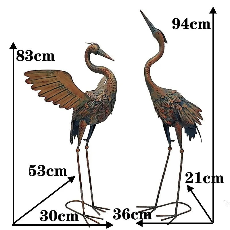 2pc/pack Garden Metal Crane Statues Ornaments Patio Lawn Pond Yard Bird Art Decor Outdoor Standing Iron Heron Sculpture 83/94cm