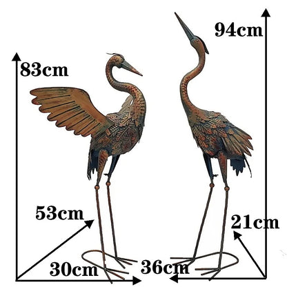 2pc/pack Garden Metal Crane Statues Ornaments Patio Lawn Pond Yard Bird Art Decor Outdoor Standing Iron Heron Sculpture 83/94cm