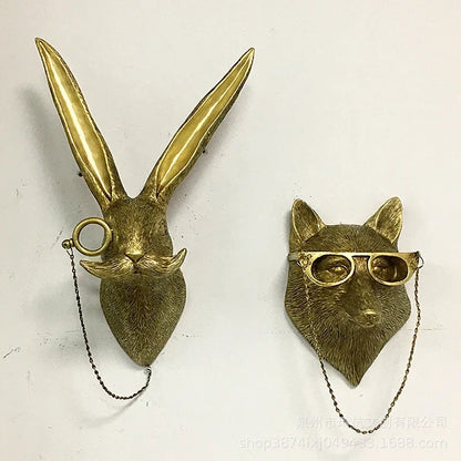 Antique Bronze Colour Animal Head Resin Pendant Office Background Wall Deer Head Wall Hanging Decor Crafts Home Indoor Ornaments