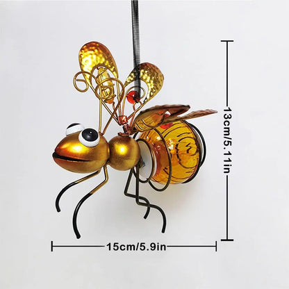 Solar Iron Insect Statue With LED Fairy Light Outdoor Waterproof Hanging Tree Ornament For Fence Yard Courtyard Garden Art Decor