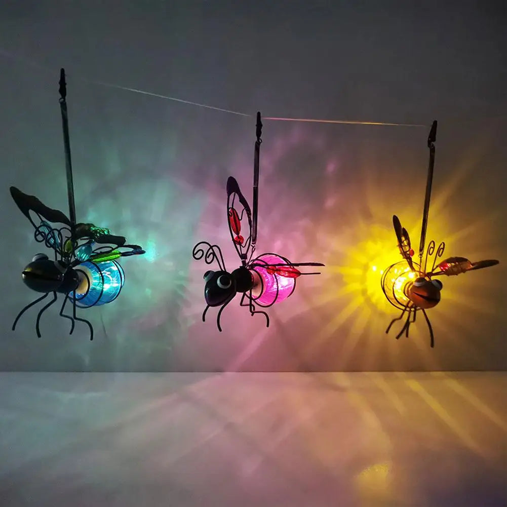 Solar Iron Insect Statue With LED Fairy Light Outdoor Waterproof Hanging Tree Ornament For Fence Yard Courtyard Garden Art Decor