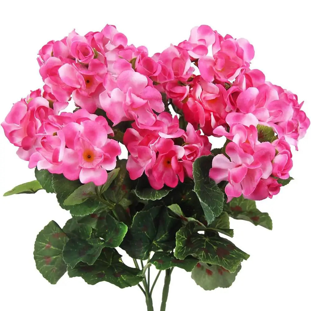 Artificial Geranium Red Pink Flowers Plant Artificial Flower Silk Fake Hydrangea Begonia Flower Home Office Wedding Decoration