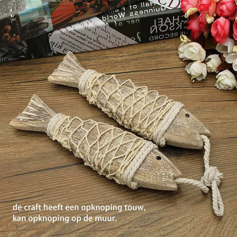 1 Pair Hand Carved Wooden Fish Hanging Ornaments Marine Coastal Wall Sculptures Fish Design Pendant DIY Home Nautical Decoration