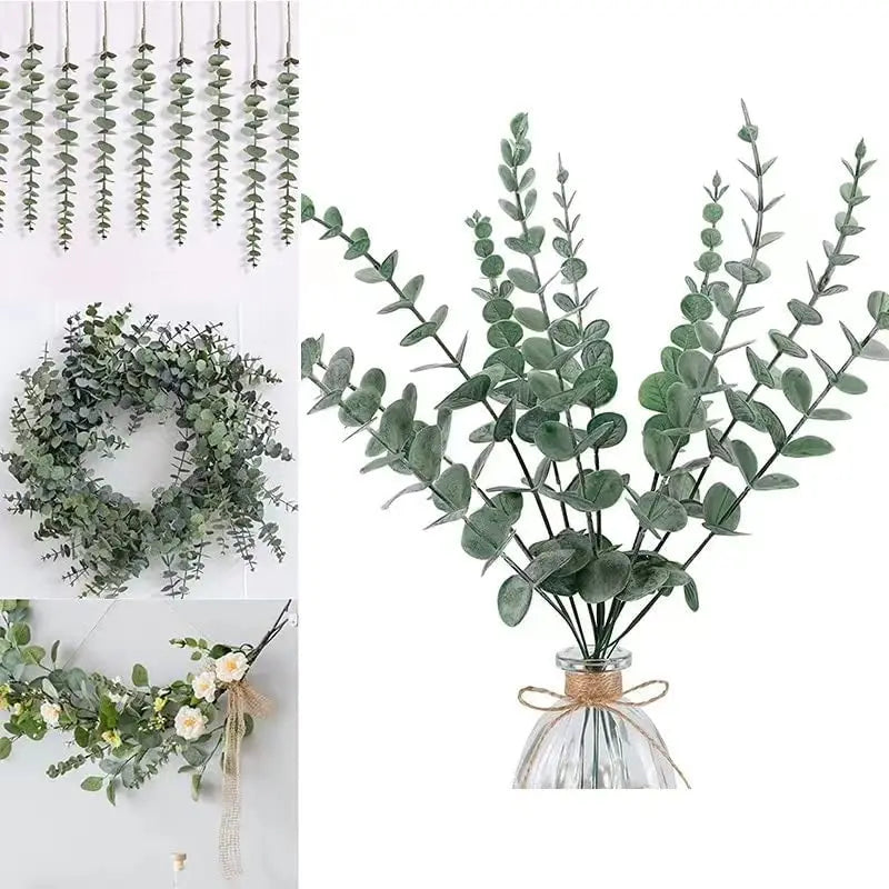 Yannew 12pcs Artificial Eucalyptus Stems Silver Dollar Greenery Fake Plants for Wedding Bouquet Floral Arrangement Home Decor