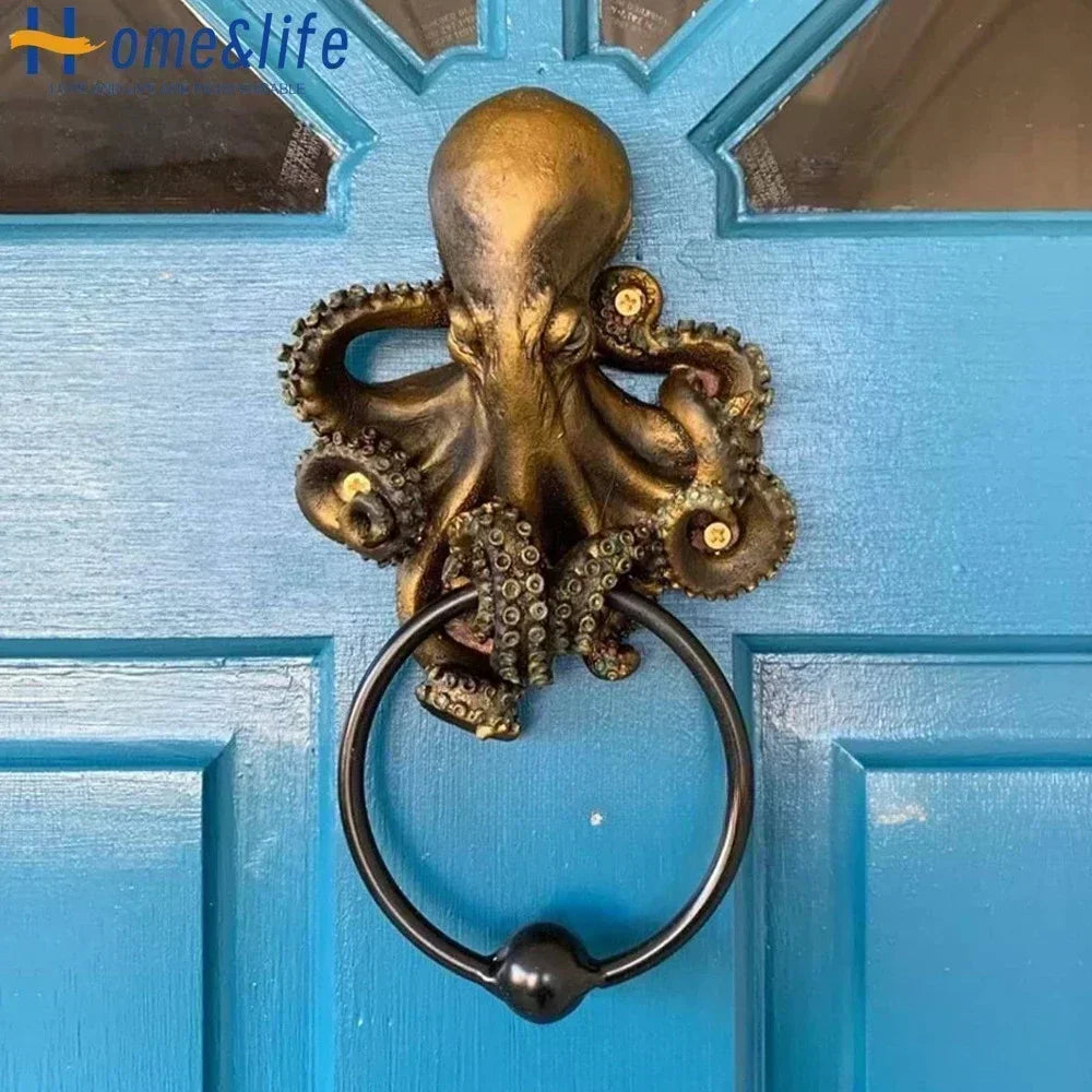 Octopus Skull Door Knocker Iron Unique Bizarre Gothic Home Decor Resin Crafts Door Handles Garden Outdoor Gate Decors Towel Rack