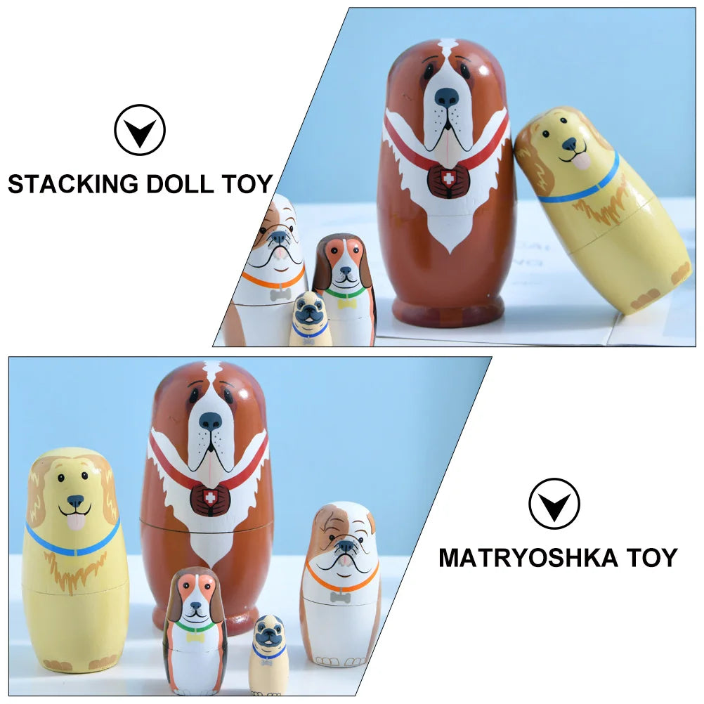 5 Pcs Matryoshka Wooden Toy Stack Nesting for Kids Birthday Gift Dolls Toys