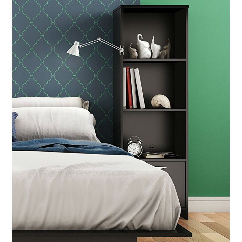 Modern Bookcase with 3 Shelves & Bottom Door in Black