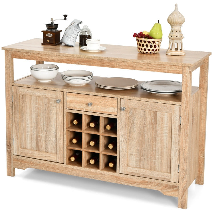 Wood Sideboard Dining Buffet Server Cabinet with Wine Rack and Storage Shelf