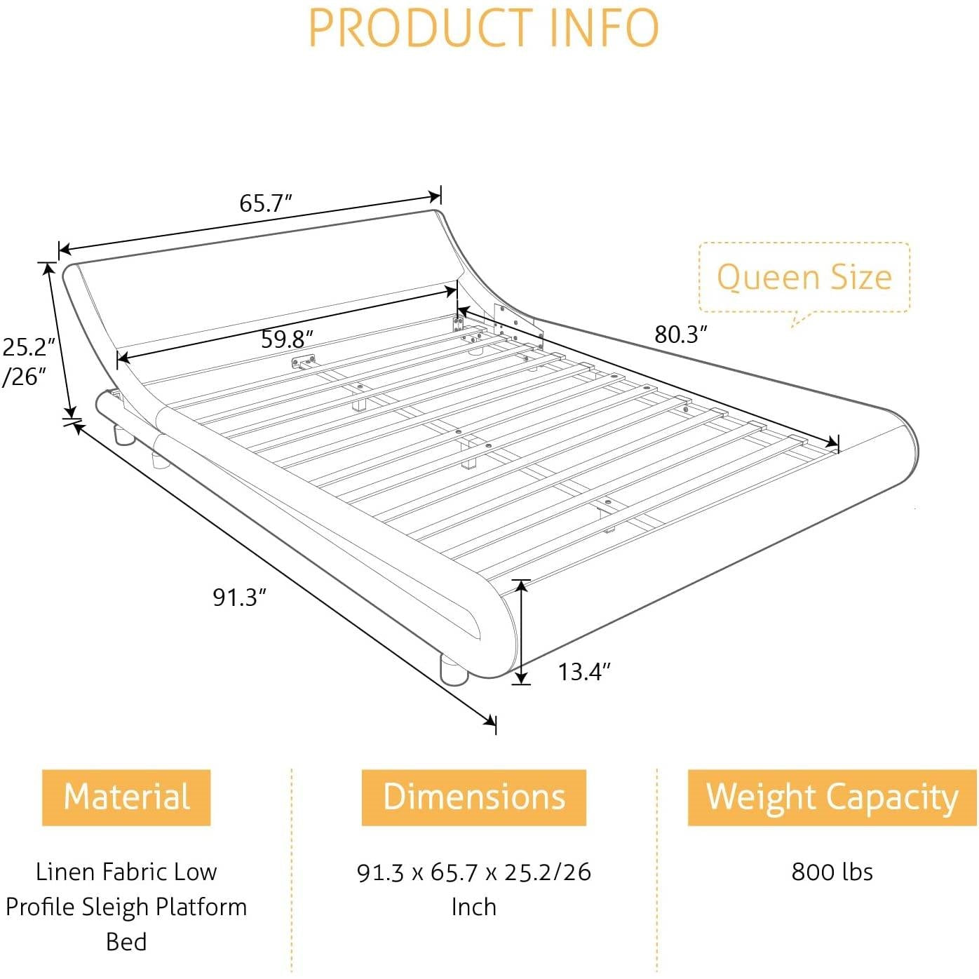 Queen Modern White Faux Leather Upholstered Platform Bed Frame with Headboard