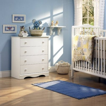 White 4 Drawer Bedroom Chest with Wooden Knobs