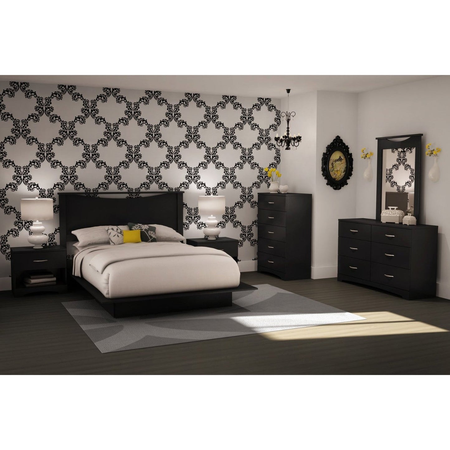 Modern 5-Drawer Bedroom Chest in Black Wood Finish