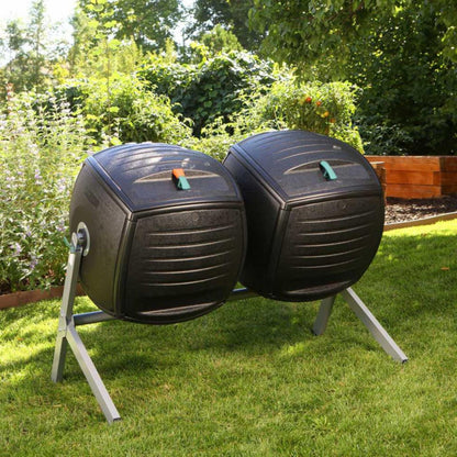 Set of Two 50-Gallon Compost Bin Tumbler Double Rotating Composter