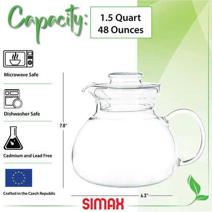 1.5 Quart Glass Teapot Tea Kettle for Stove Top