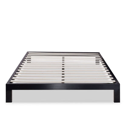 Queen Modern Black Metal Platform Bed Frame with Wooden Slats