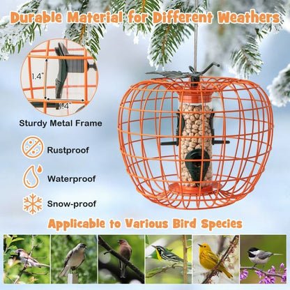 Outdoor Squirrel Resistant Orange Metal Mesh Small Bird Feeder