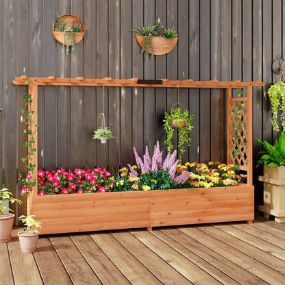 Solid Fir Wood Rectangle Raised Garden Bed with Side Trellis