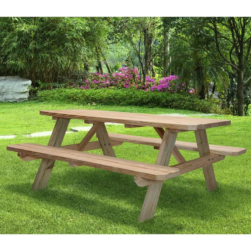 Solid Wood Outdoor Picnic Table with Benches Patio Garden Dining Set