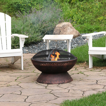 25 Inch Copper Chalice Steel Fire Pit with Spark Screen