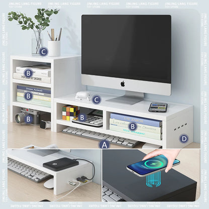 Desktop Computer Monitor Support With USB Office Desk Storage Box Monitor Stand Screen Holder Pc Laptop Home Office Desk ForGift