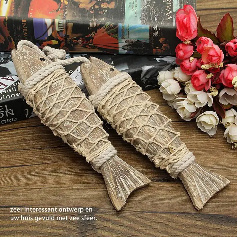 1 Pair Hand Carved Wooden Fish Hanging Ornaments Marine Coastal Wall Sculptures Fish Design Pendant DIY Home Nautical Decoration