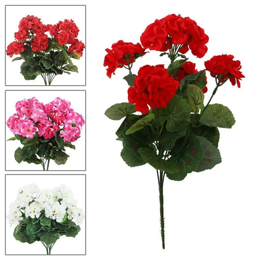 Artificial Geranium Red Pink Flowers Plant Artificial Flower Silk Fake Hydrangea Begonia Flower Home Office Wedding Decoration