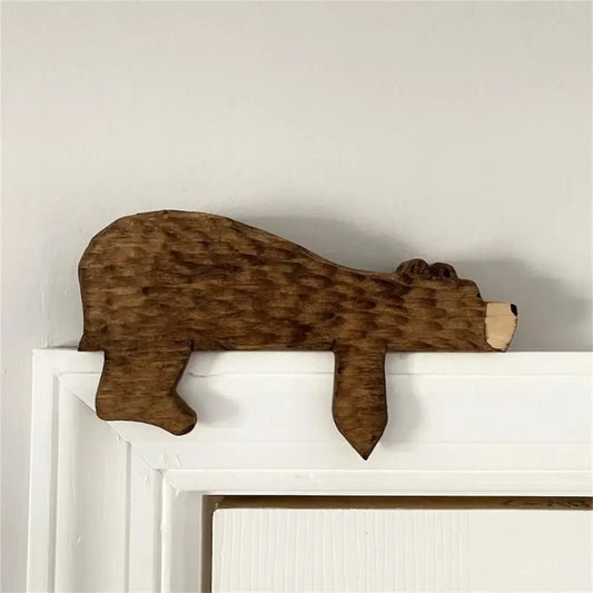 New Fun Animal Wooden Brown Bear Door Topper Decoration Door Frame Sculpture in Your Corner Creative Statue Home Art Wall Decor