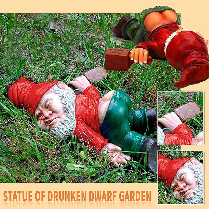 Drunken Dwarf Resin Sculpture Garden Home Decoration Accessorie Garden Statue Ornament Micro Landscape Outdoor Figurine Ornament