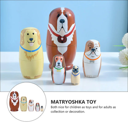 5 Pcs Matryoshka Wooden Toy Stack Nesting for Kids Birthday Gift Dolls Toys