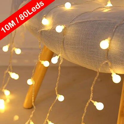 10m Ball LED String Lights Outdoor Ball Chain Lights Garland Lights Bulb Fairy Lights Party Home Wedding Garden Christmas Decor