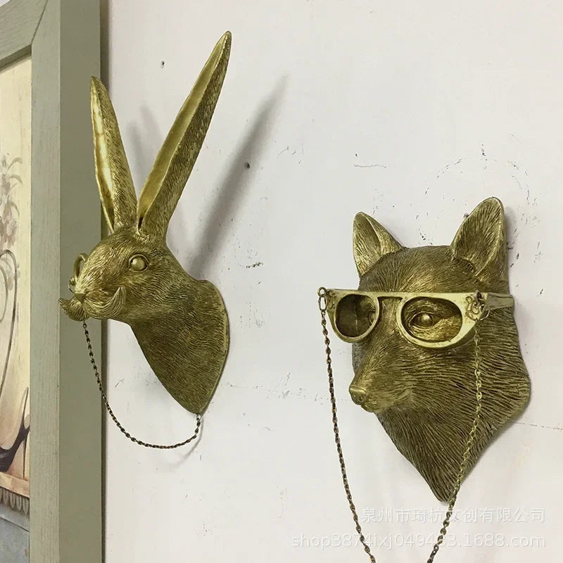 Antique Bronze Colour Animal Head Resin Pendant Office Background Wall Deer Head Wall Hanging Decor Crafts Home Indoor Ornaments