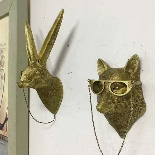 Antique Bronze Colour Animal Head Resin Pendant Office Background Wall Deer Head Wall Hanging Decor Crafts Home Indoor Ornaments