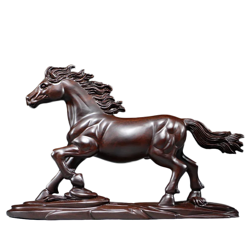 Solid wood carving of the twelve zodiac zodiac horse ornaments for home use living room office desktop decoration handicrafts