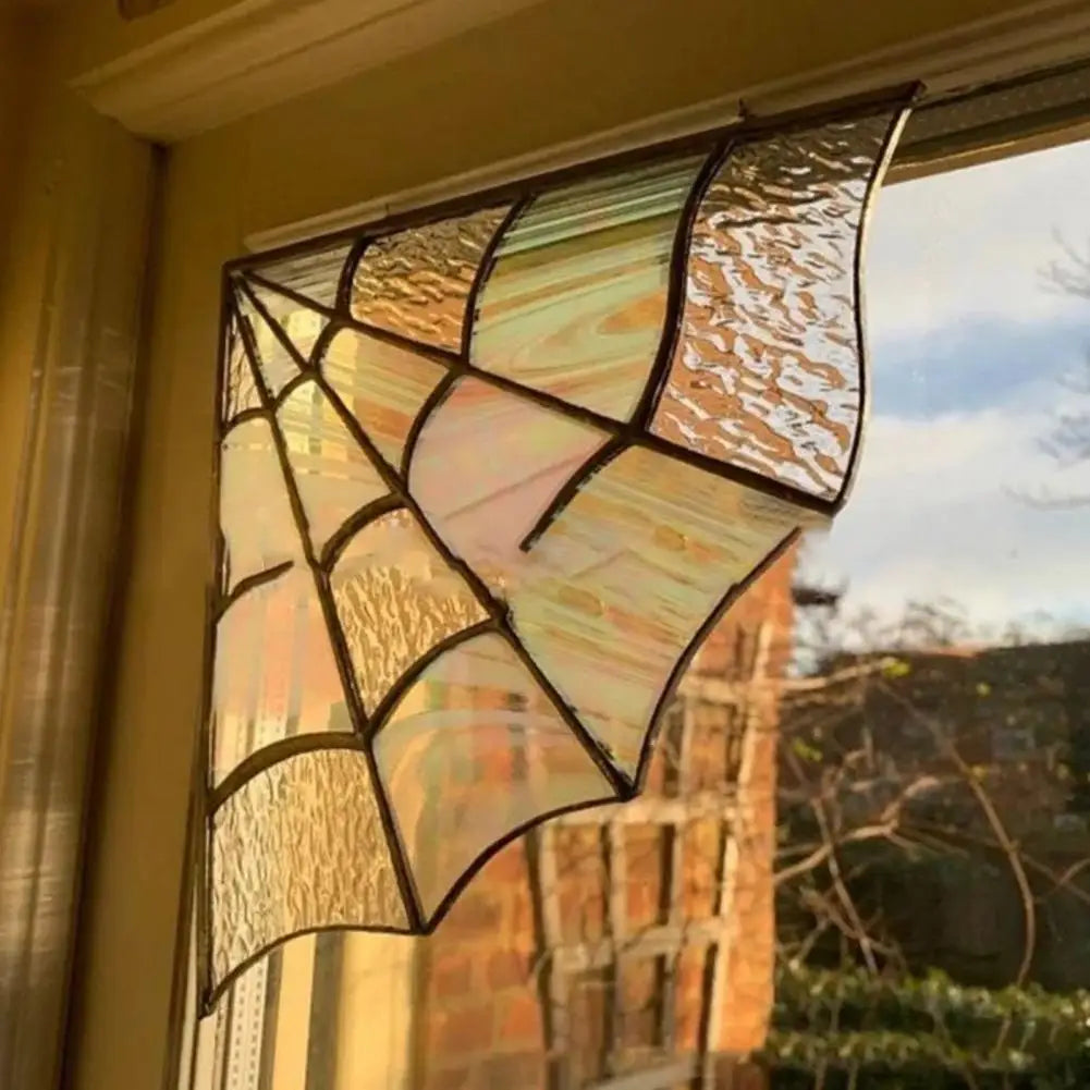 Spider Web Window Corner Decoration Home Office Living Room Indoor Stained Glass Acrylic Web Window Hanging Ornament